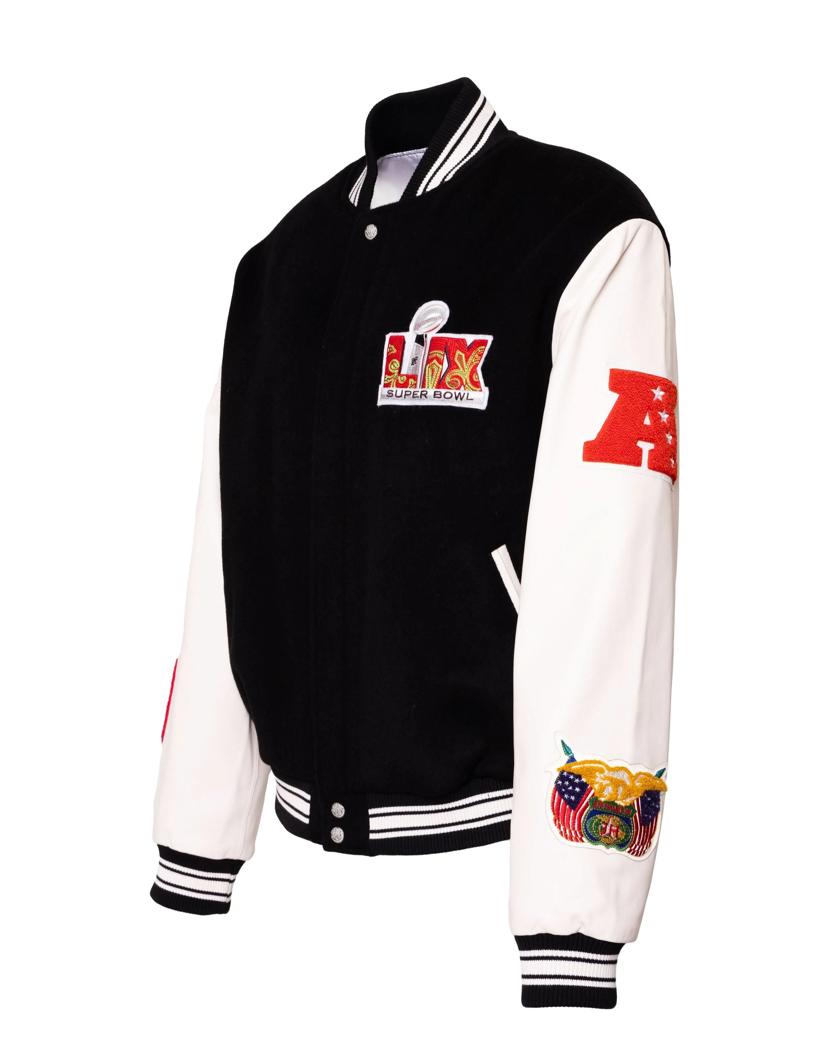 Super Bowl 2025 Wool & Leather Varsity Jacket Black/White AR - Image 3
