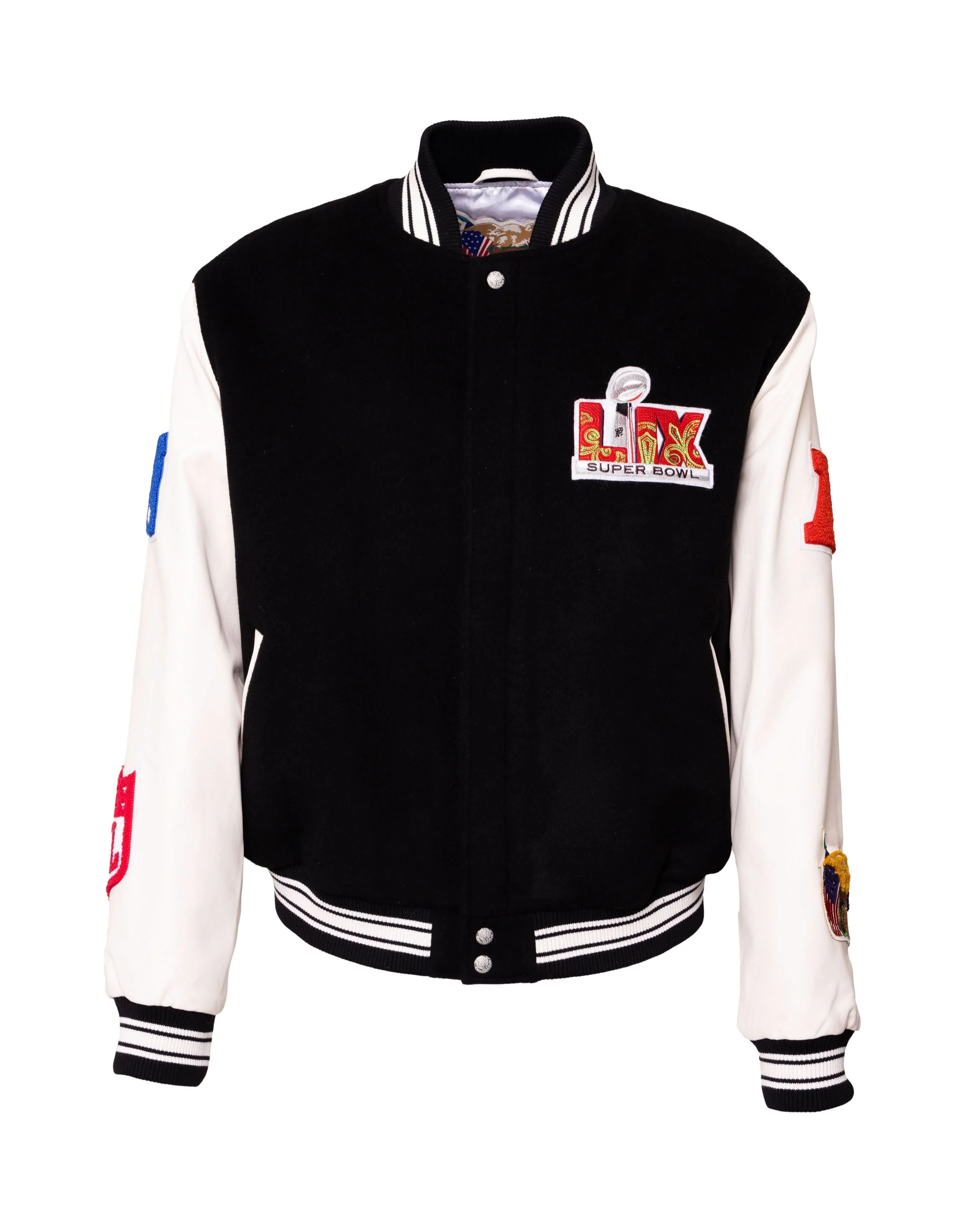 Super Bowl 2025 Wool & Leather Varsity Jacket Black/White AR - Image 4
