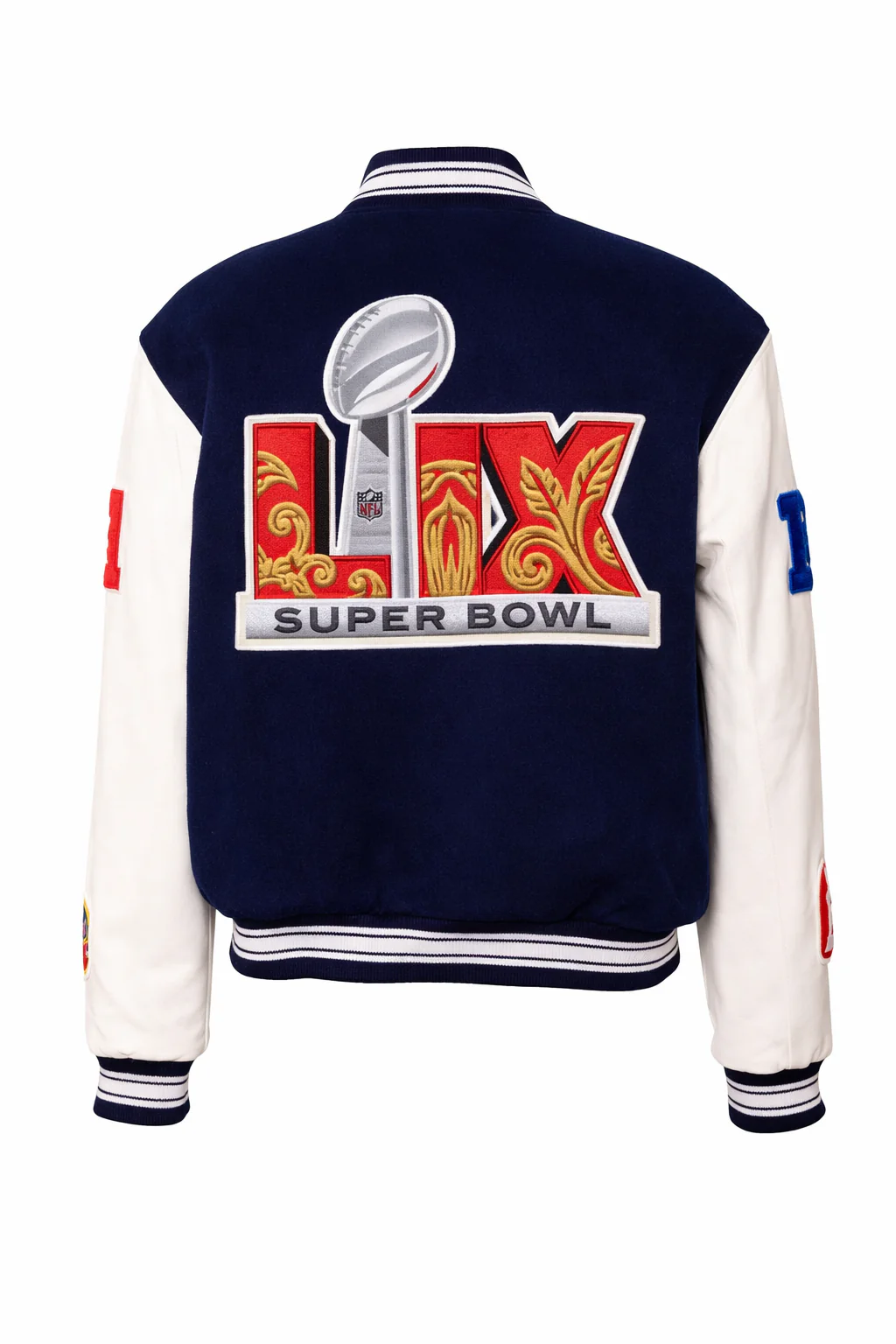 Super Bowl 2025 Wool & Leather Varsity Jacket NAVY/White AR - Image 2