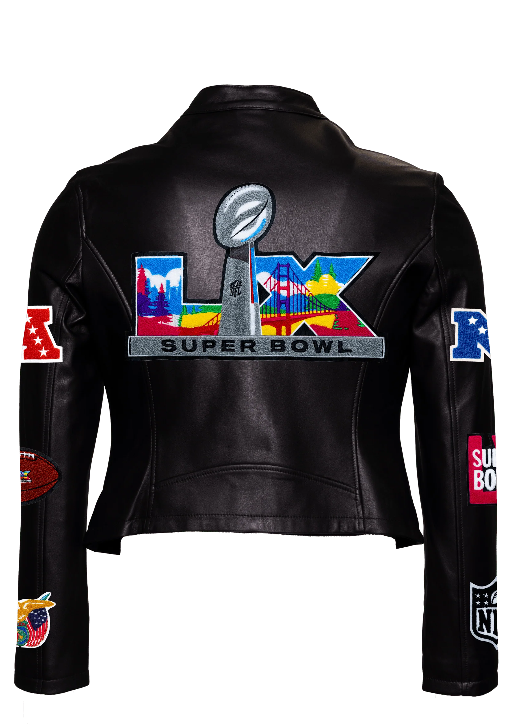 Super Bowl 2026 Full Leather Womens Moto Jacket-Black