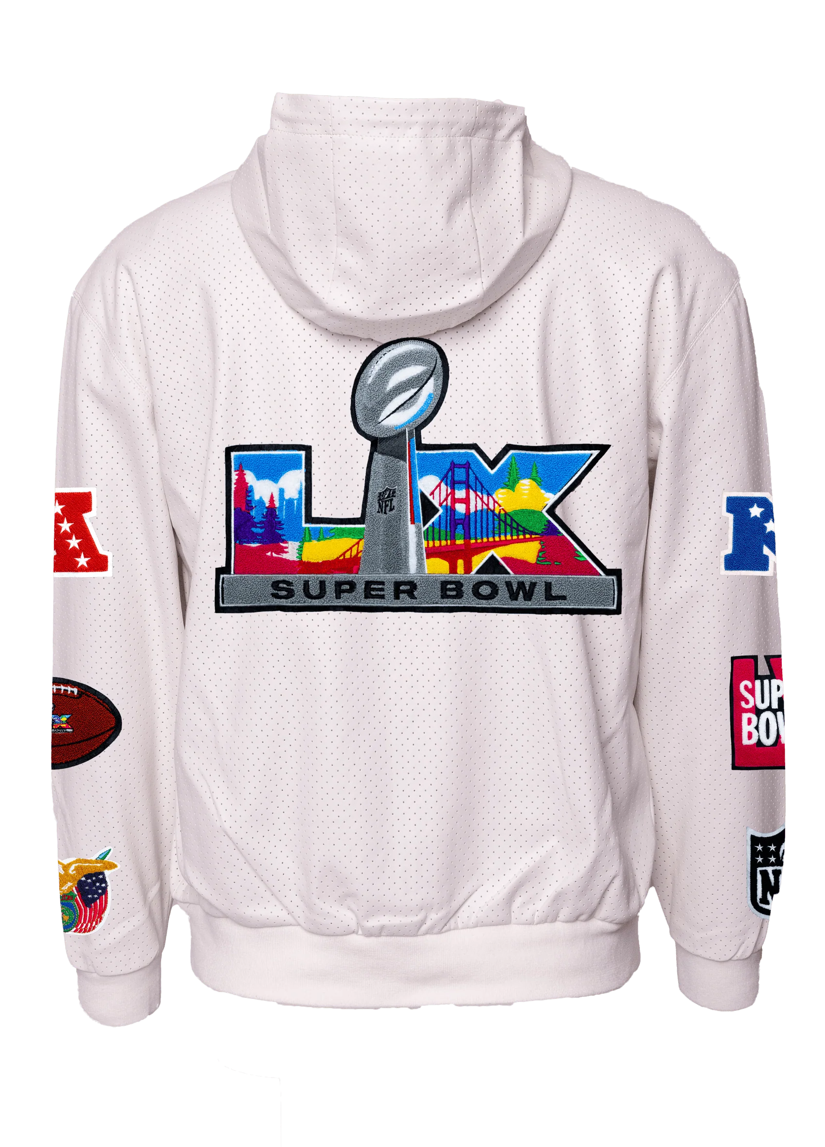 Super Bowl 2026 Vegan Leather Zip-Up Hooded Jacket White