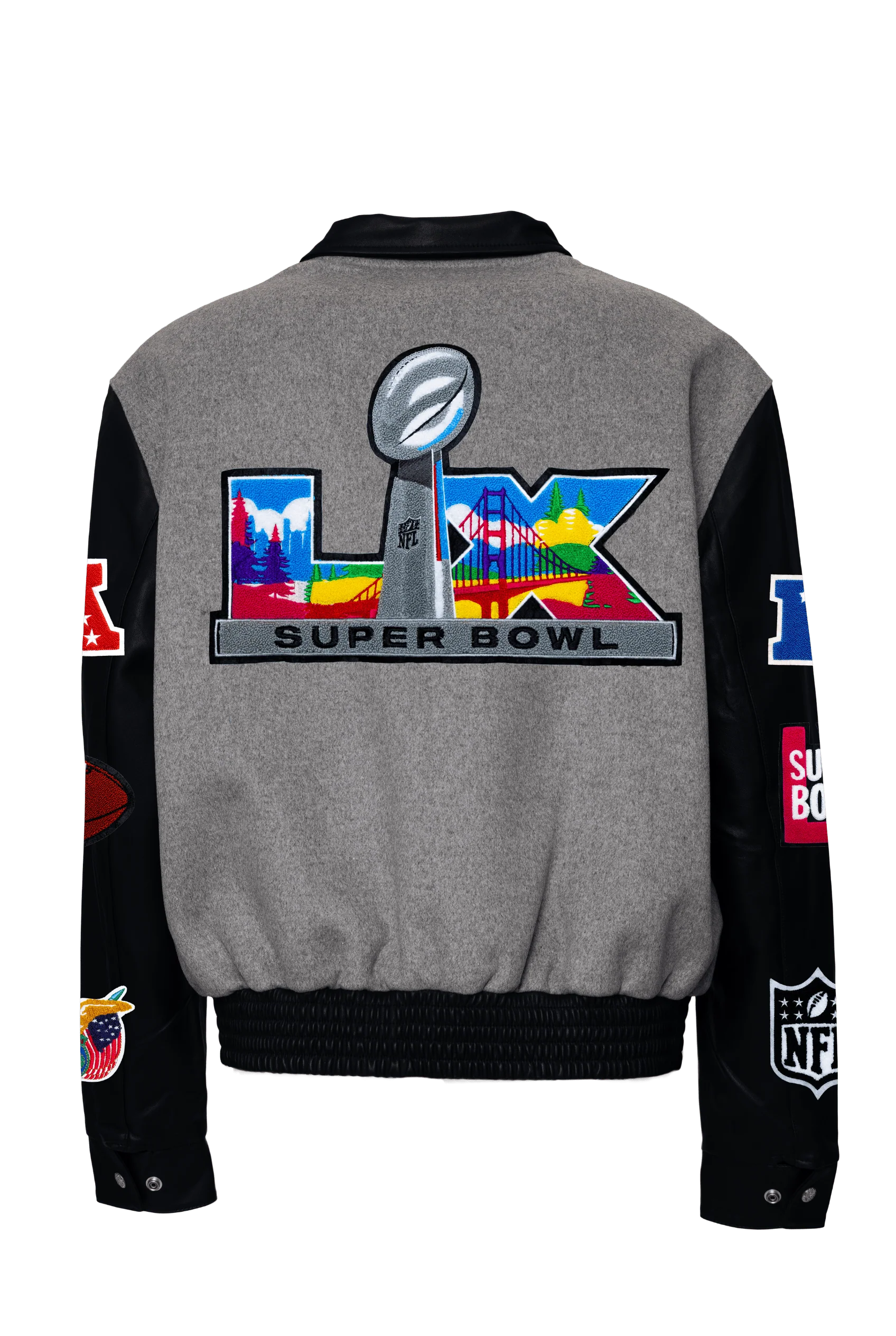 Super Bowl 2026 Wool & Leather Varsity Jacket Gray/Black