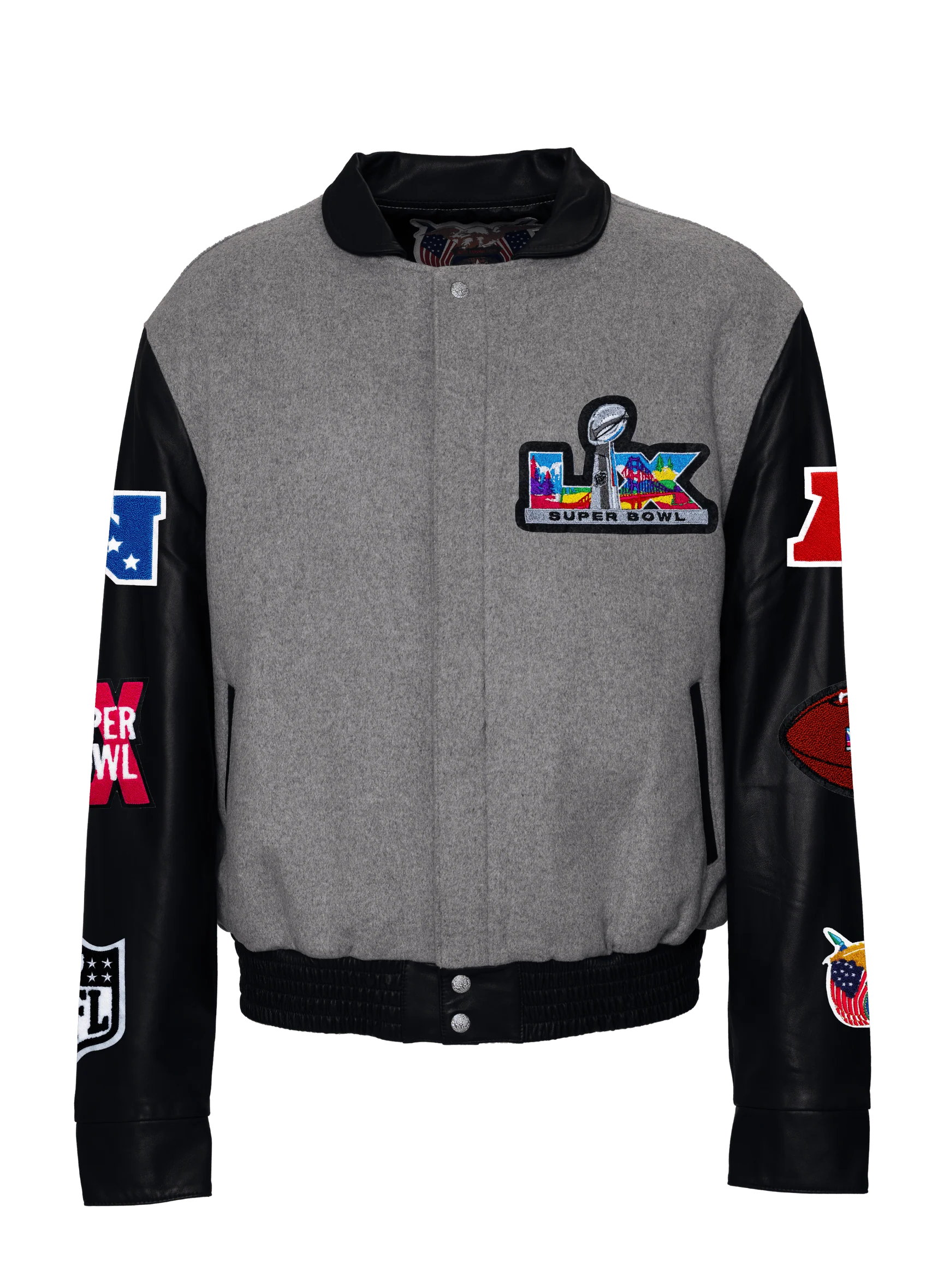 Super Bowl 2026 Wool & Leather Varsity Jacket Gray/Black - Image 2