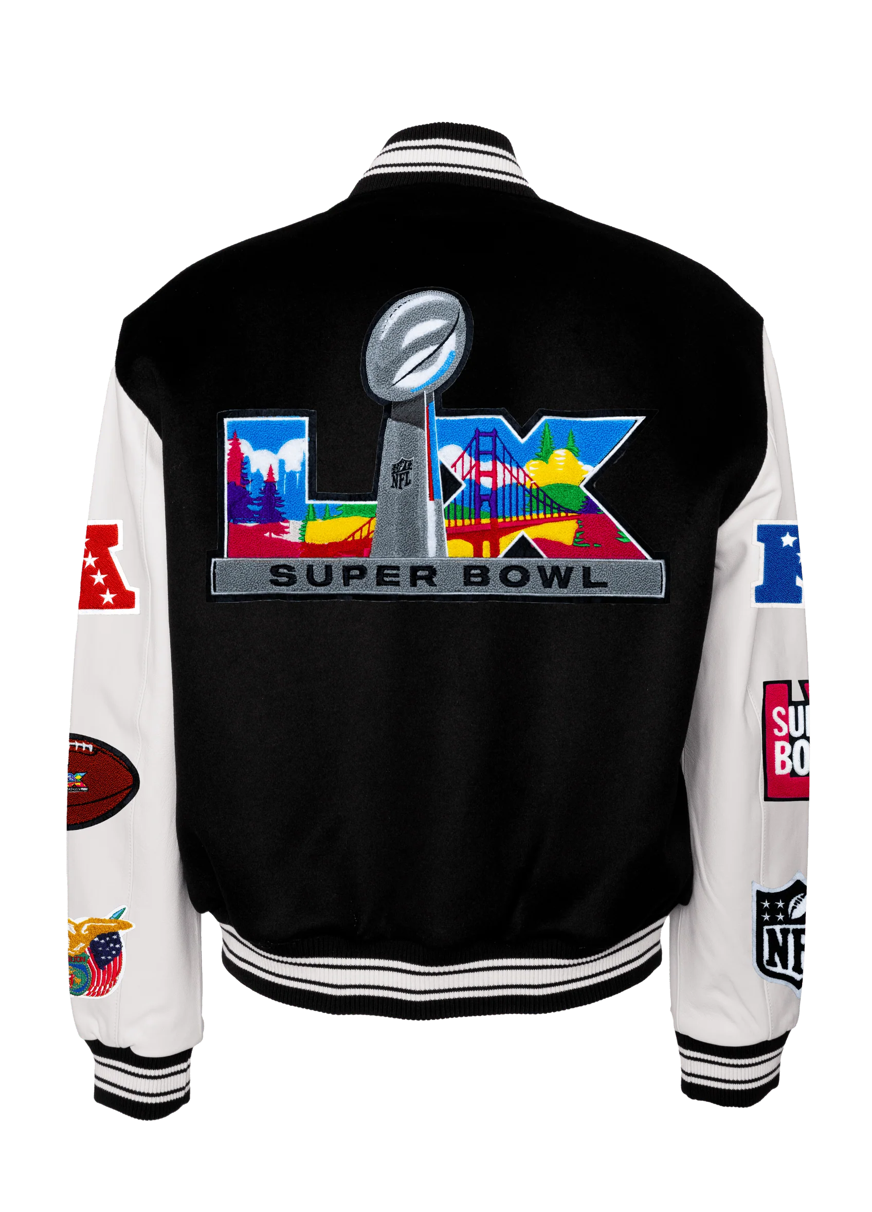 Super Bowl 2026 Wool & Leather Varsity Jacket White/Black