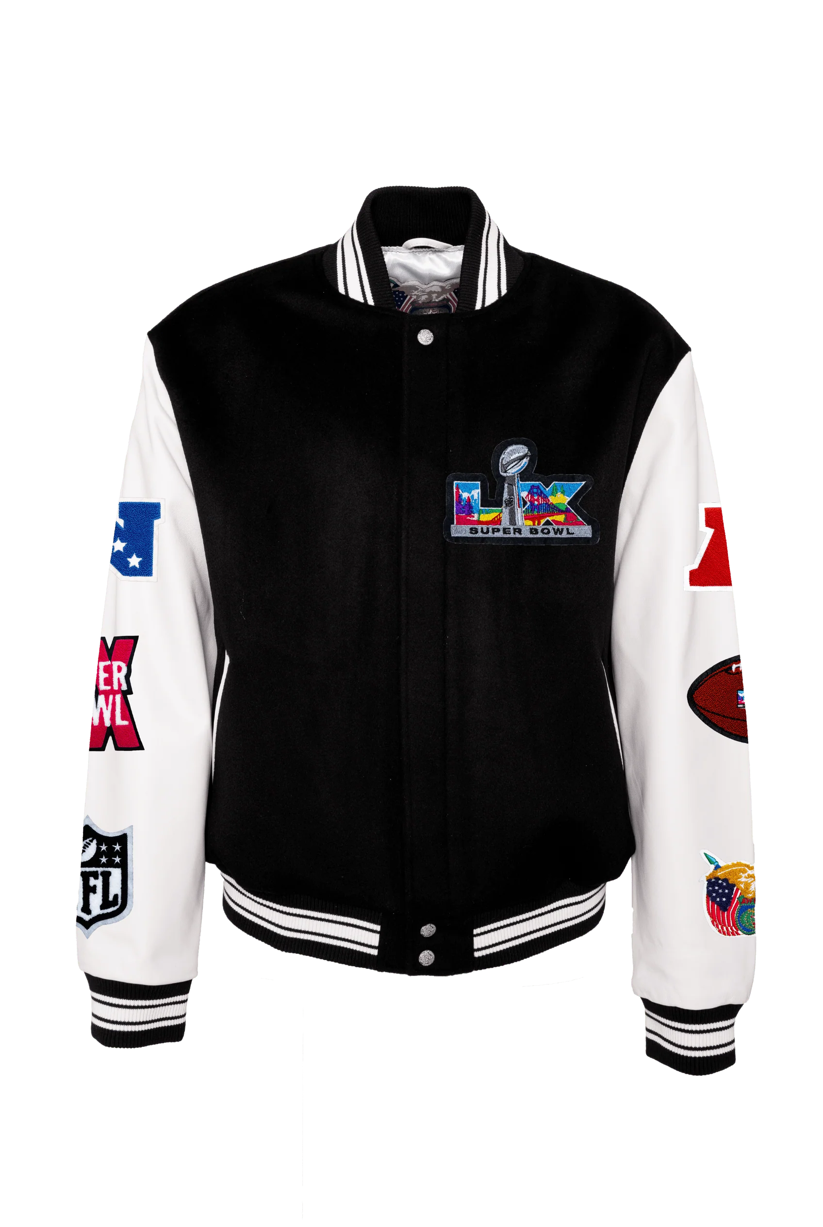 Super Bowl 2026 Wool & Leather Varsity Jacket White/Black - Image 2