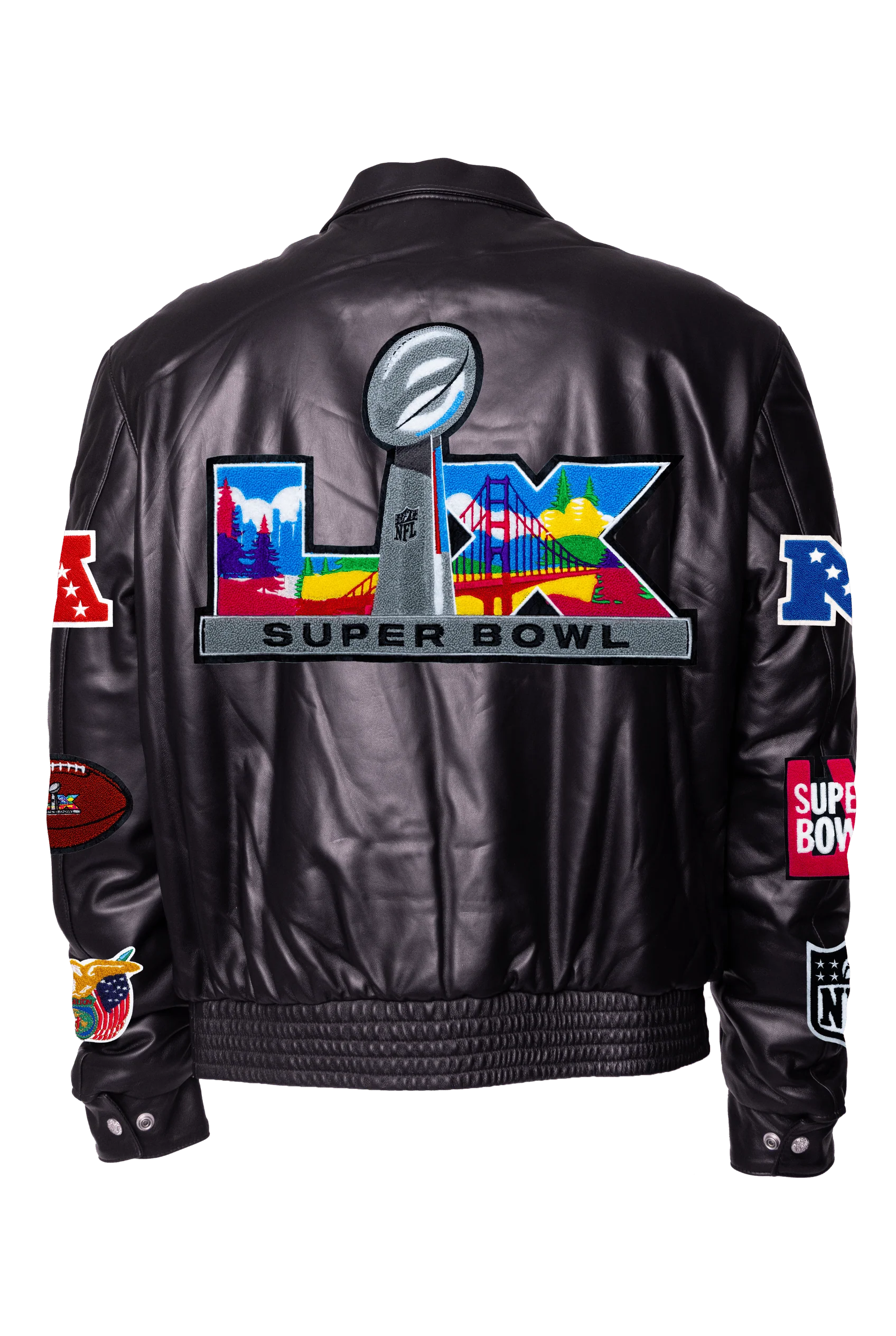 Superbowl 2026 Black Leather Puffer Jacket