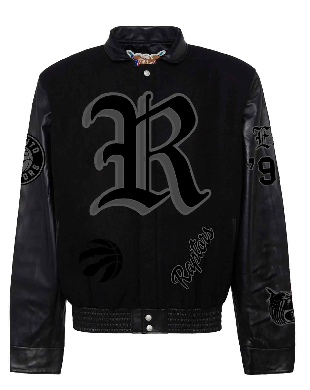 Toronto Raptors Wool & Leather Old English Varsity Jacket Black/Black