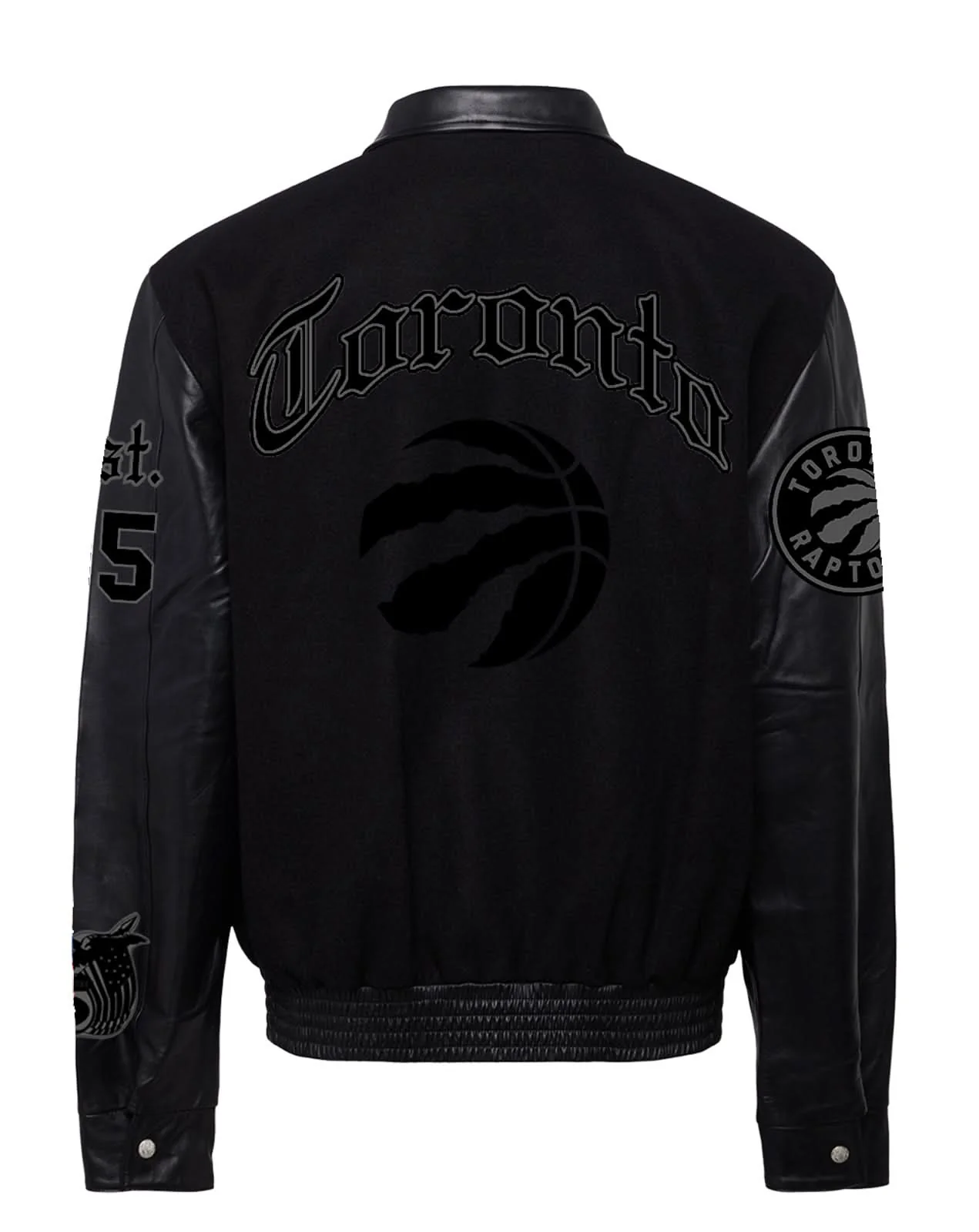 Toronto Raptors Wool & Leather Old English Varsity Jacket Black/Black - Image 2