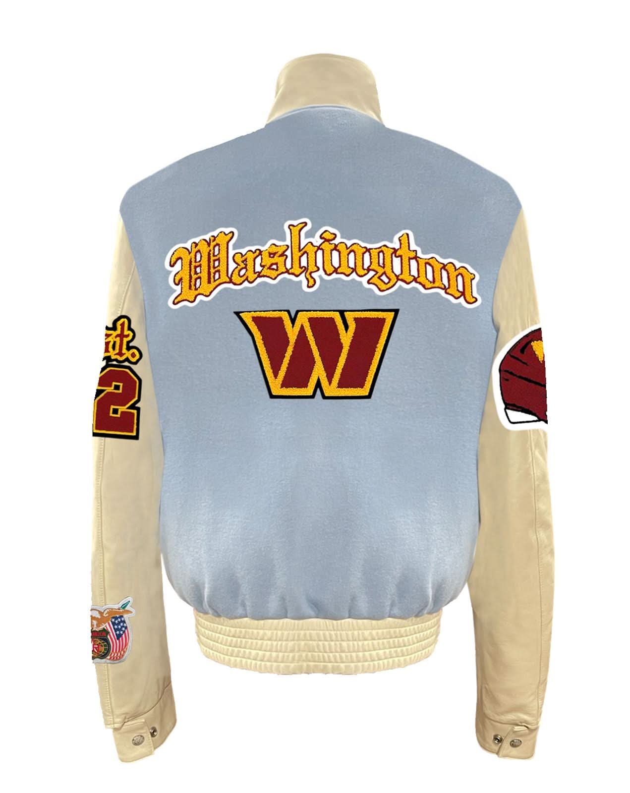 Washington Commanders Wool & Leather Old English Varsity Jacket Baby Blue