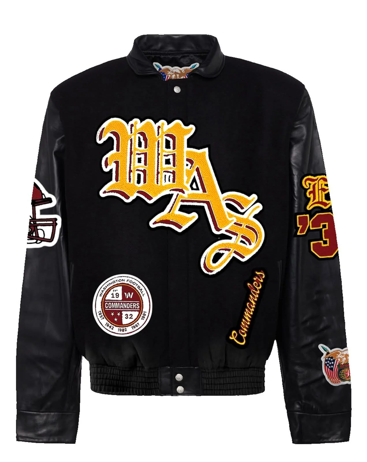 Washington Commanders Wool & Leather Old English Varsity Jacket Black / Black - Image 2