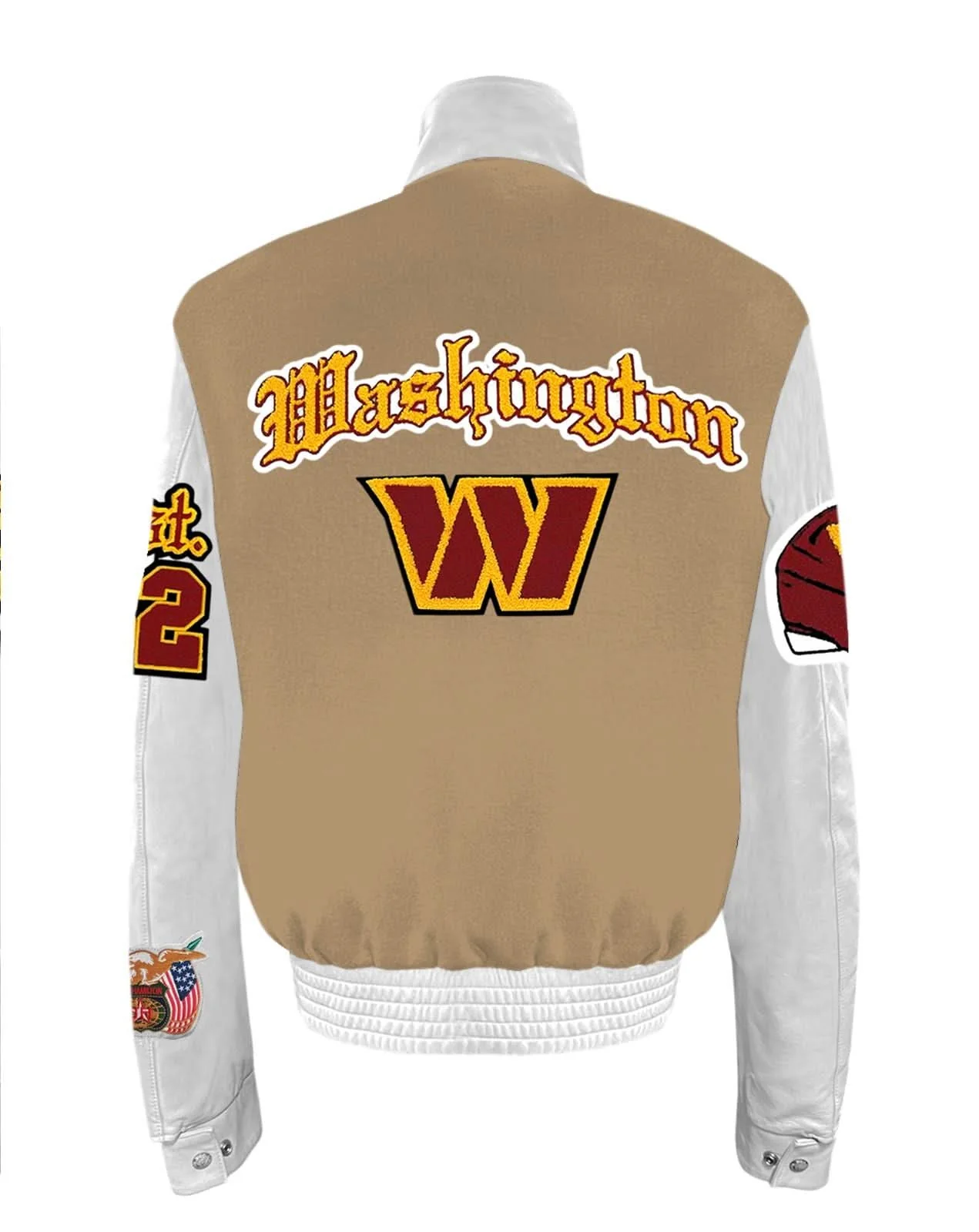 Washington Commanders Wool & Leather Old English Varsity Jacket Camel