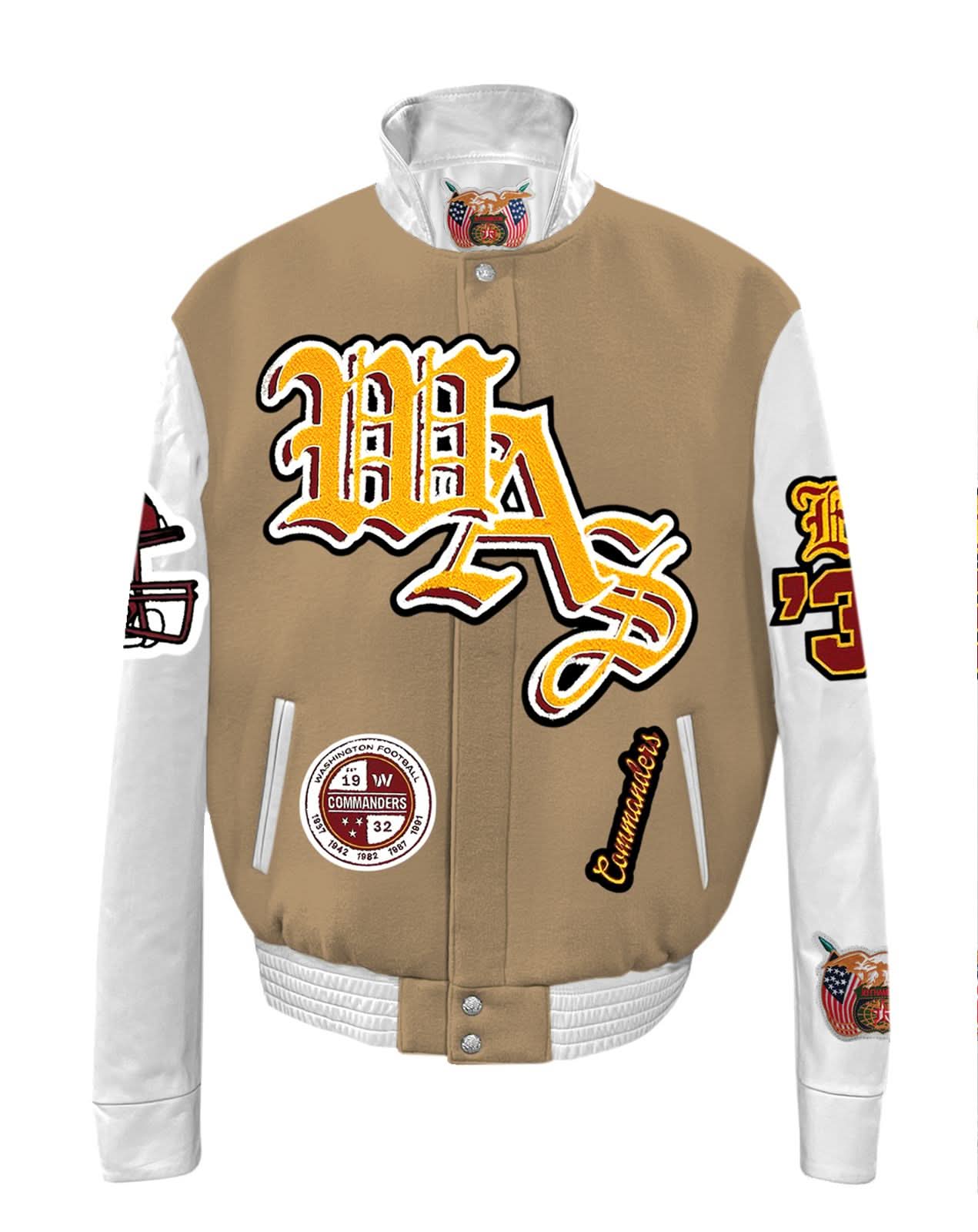 Washington Commanders Wool & Leather Old English Varsity Jacket Camel - Image 2