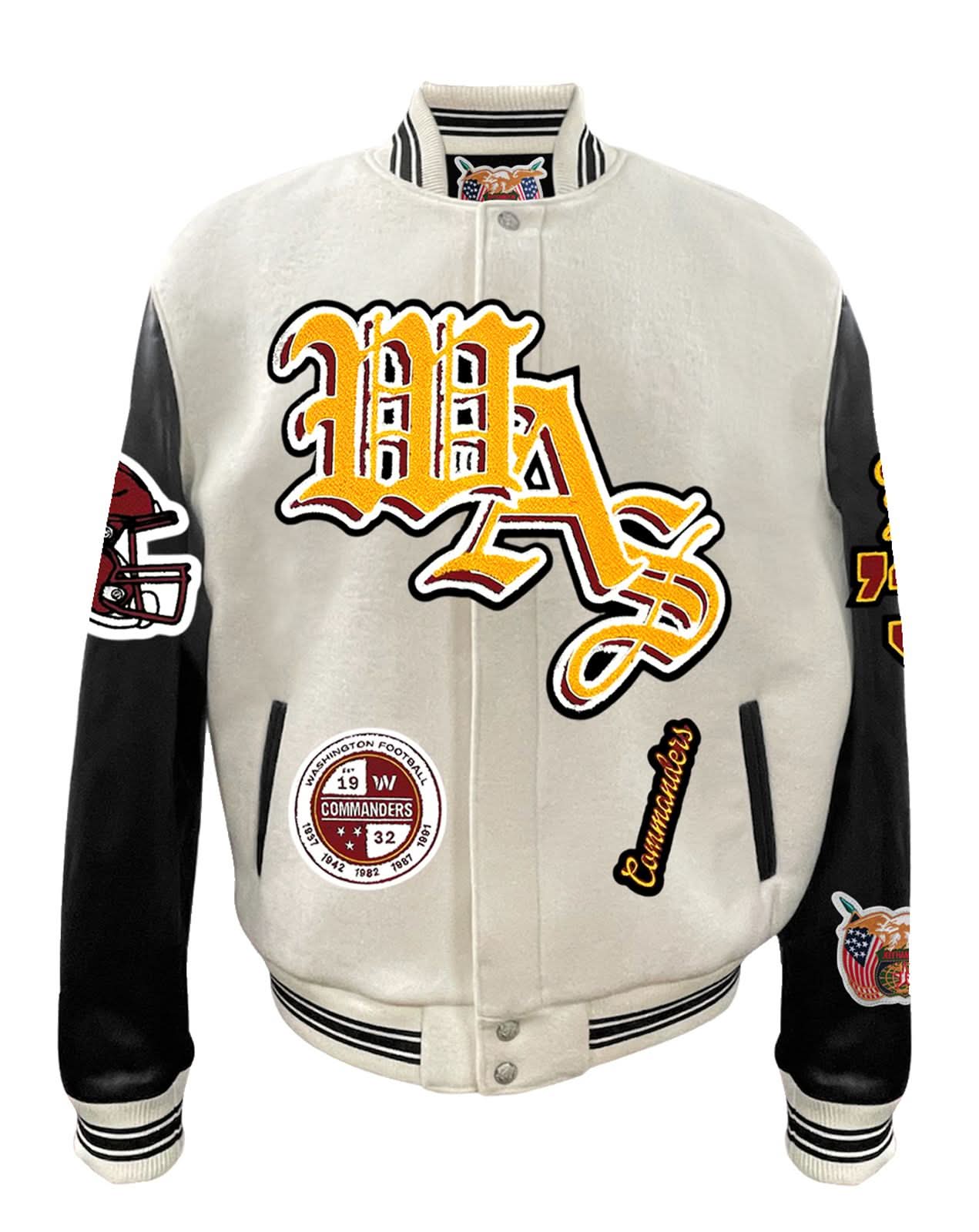Washington Commanders Wool & Leather Old English Varsity Jacket Off White/Black - Image 2