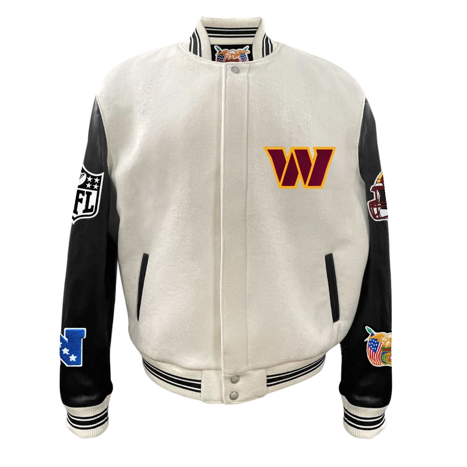 Washington Commanders Wool & Leather Varsity Jacket Off White/Black - Image 2