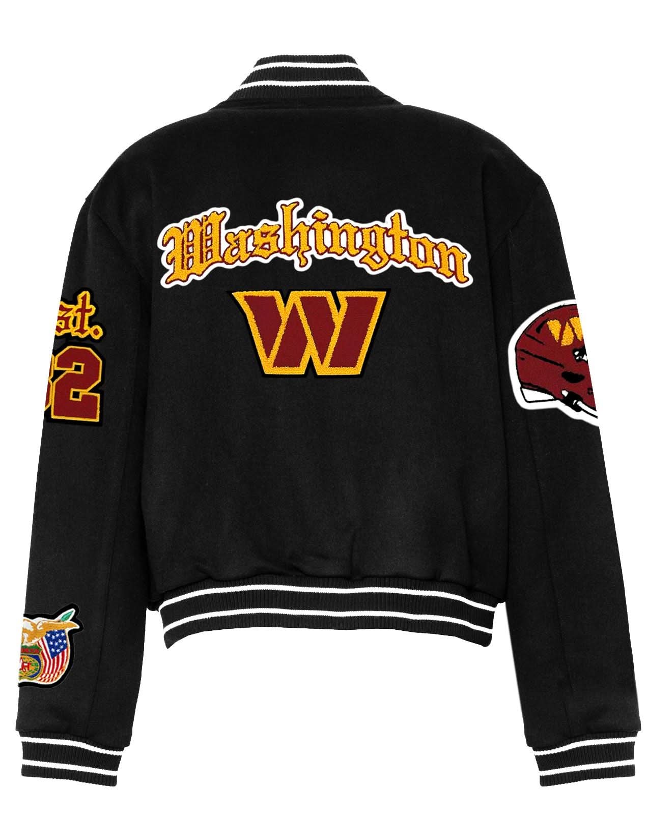 Washington Commanders Wool Old English Varsity Jacket Black - Image 2